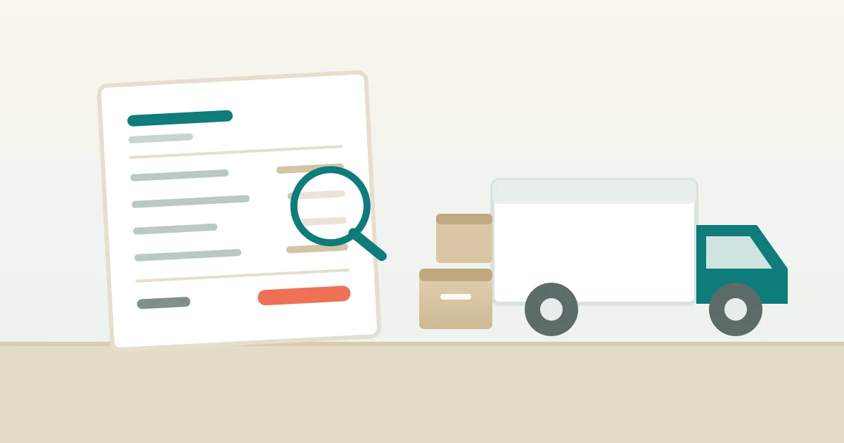 見積書とトラック、荷物のイラスト