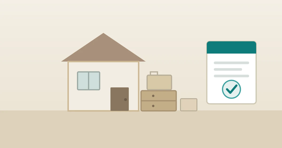 家財を運び出す家と、補助を表す書類のイラスト